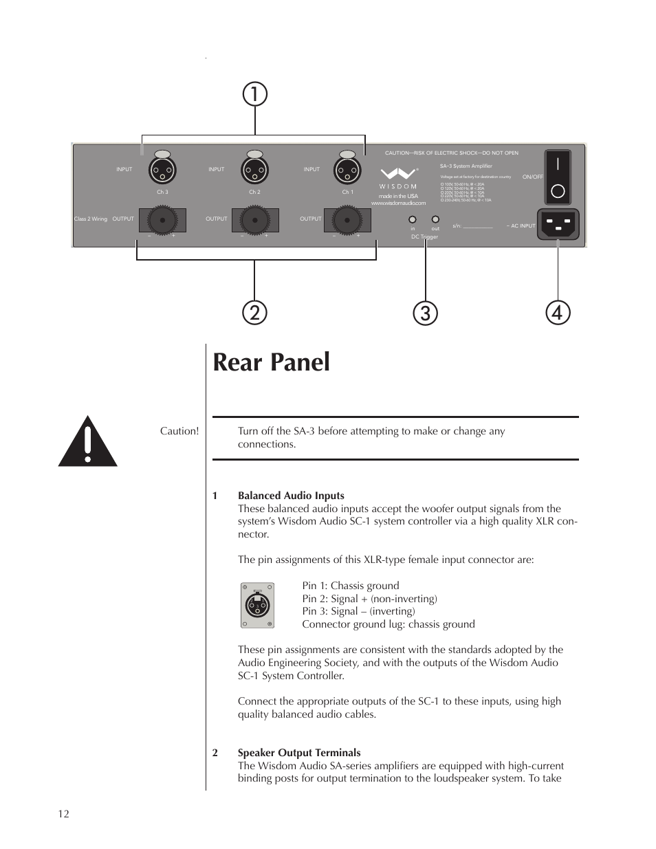 Rear panel | Wisdom Audio Series SA-3 User Manual | Page 12 / 22
