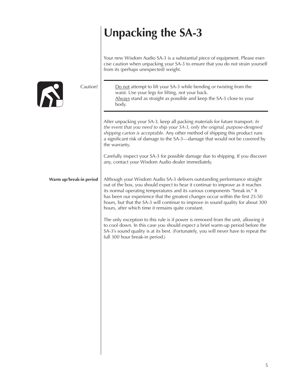 Unpacking the sa-3 | Wisdom Audio Series SA-3 User Manual | Page 5 / 22