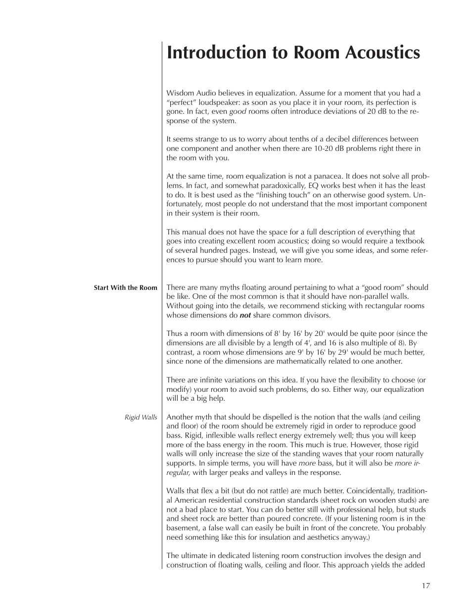 Introduction to room acoustics | Wisdom Audio DCAB-1 User Manual | Page 17 / 42