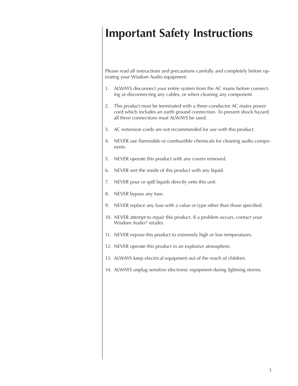 Important safety instructions | Wisdom Audio DCAB-1 User Manual | Page 3 / 42