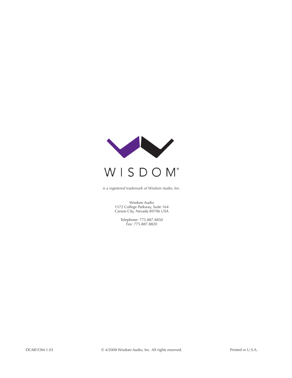 Wisdom Audio DCAB-1 User Manual | Page 42 / 42