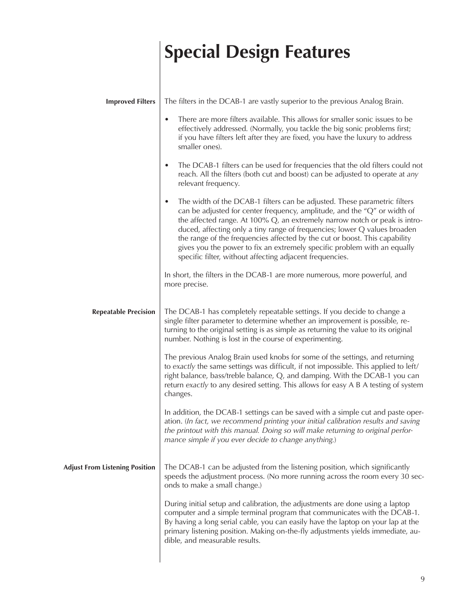 Special design features | Wisdom Audio DCAB-1 User Manual | Page 9 / 42