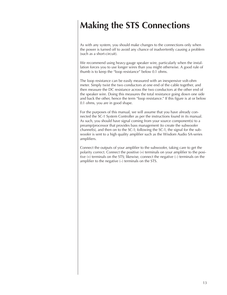 Making the sts connections | Wisdom Audio Wisdom & Sage Series STS User Manual | Page 13 / 20