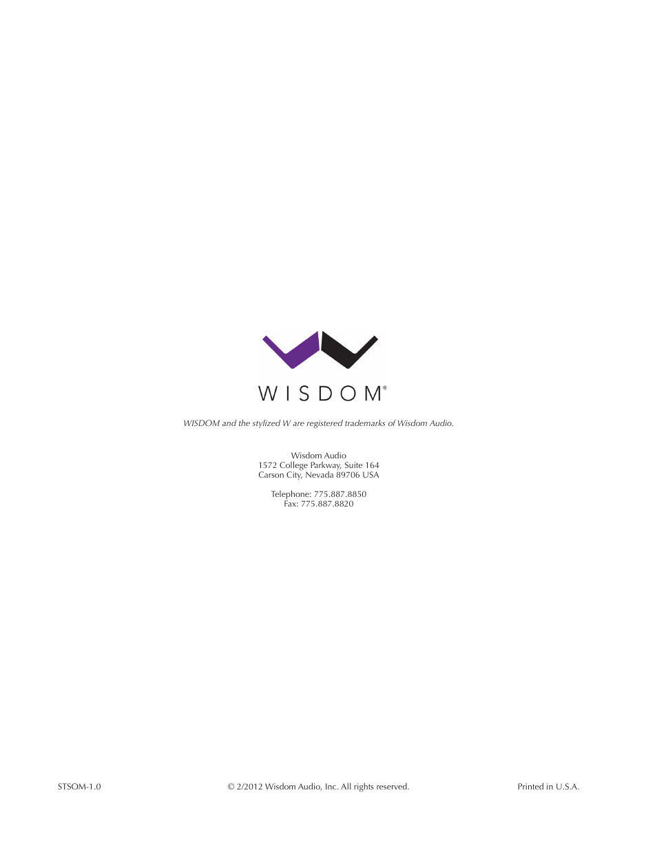 Wisdom Audio Wisdom & Sage Series STS User Manual | Page 20 / 20