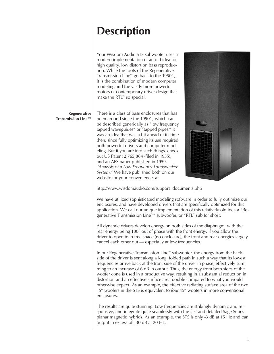 Description | Wisdom Audio Wisdom & Sage Series STS User Manual | Page 5 / 20