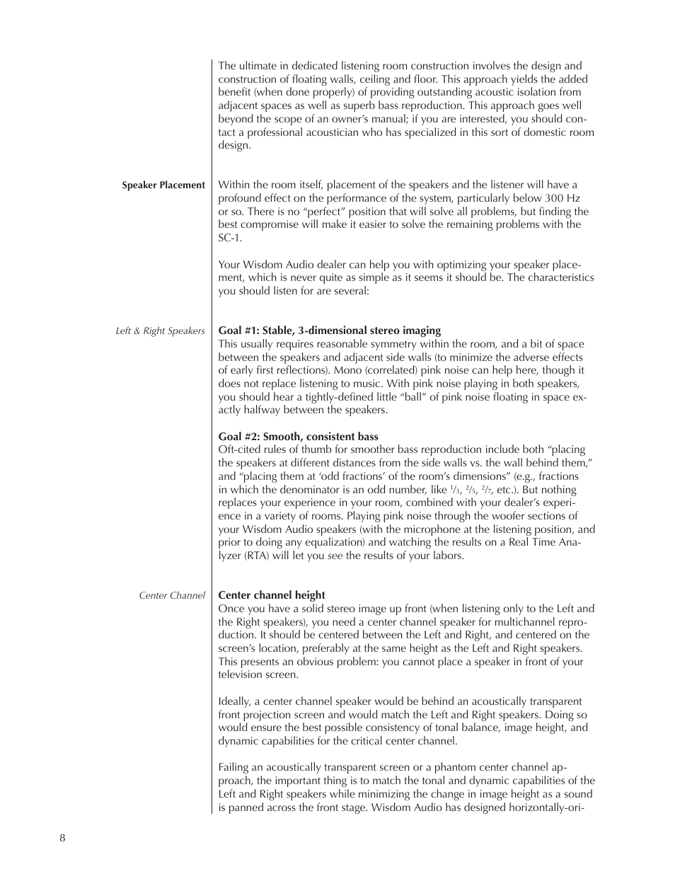 Wisdom Audio Wisdom & Sage Series STS User Manual | Page 8 / 20