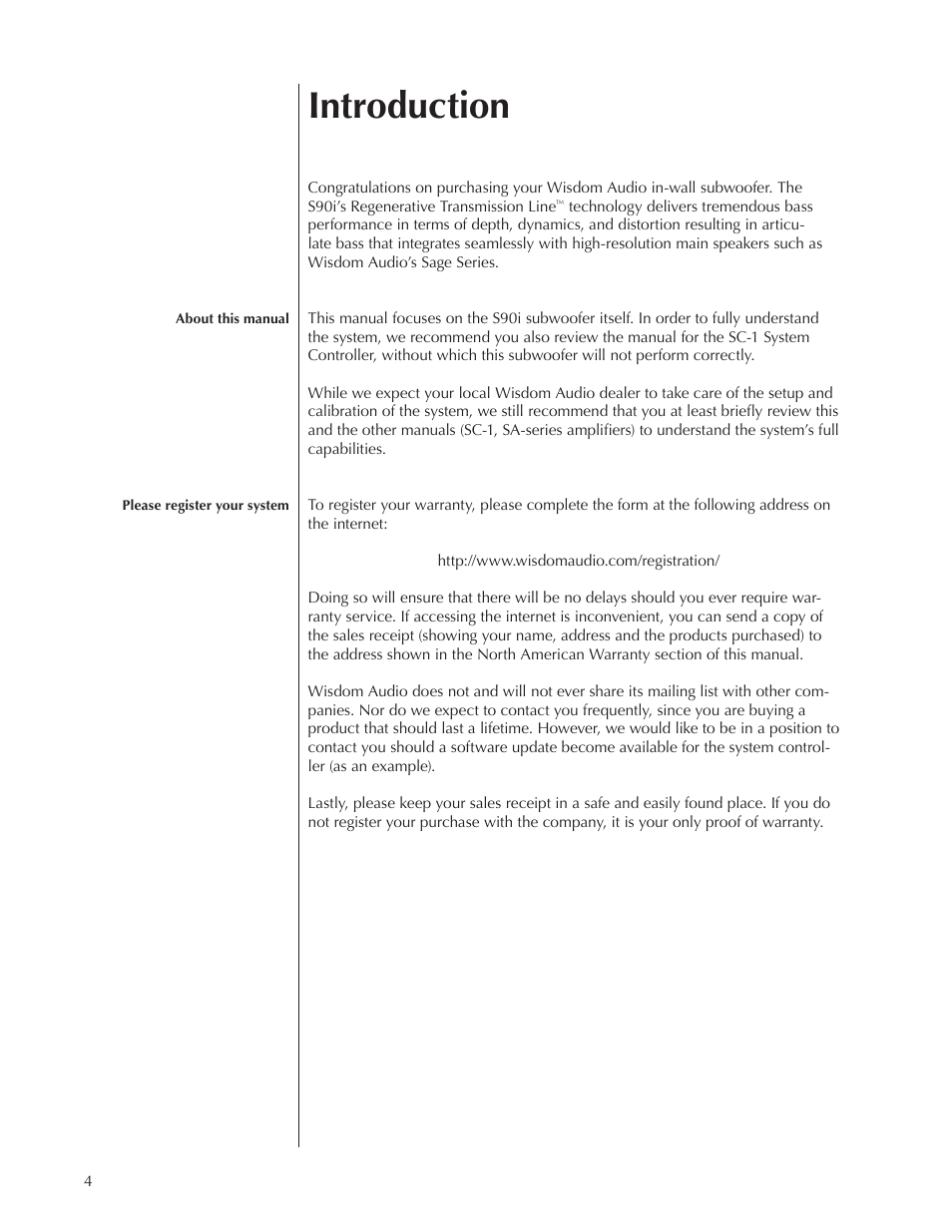 Introduction | Wisdom Audio Series S90i User Manual | Page 4 / 36