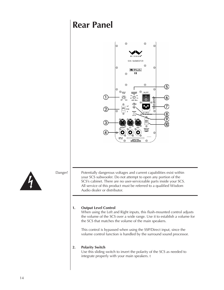 Rear panel | Wisdom Audio Series SCS User Manual | Page 14 / 26