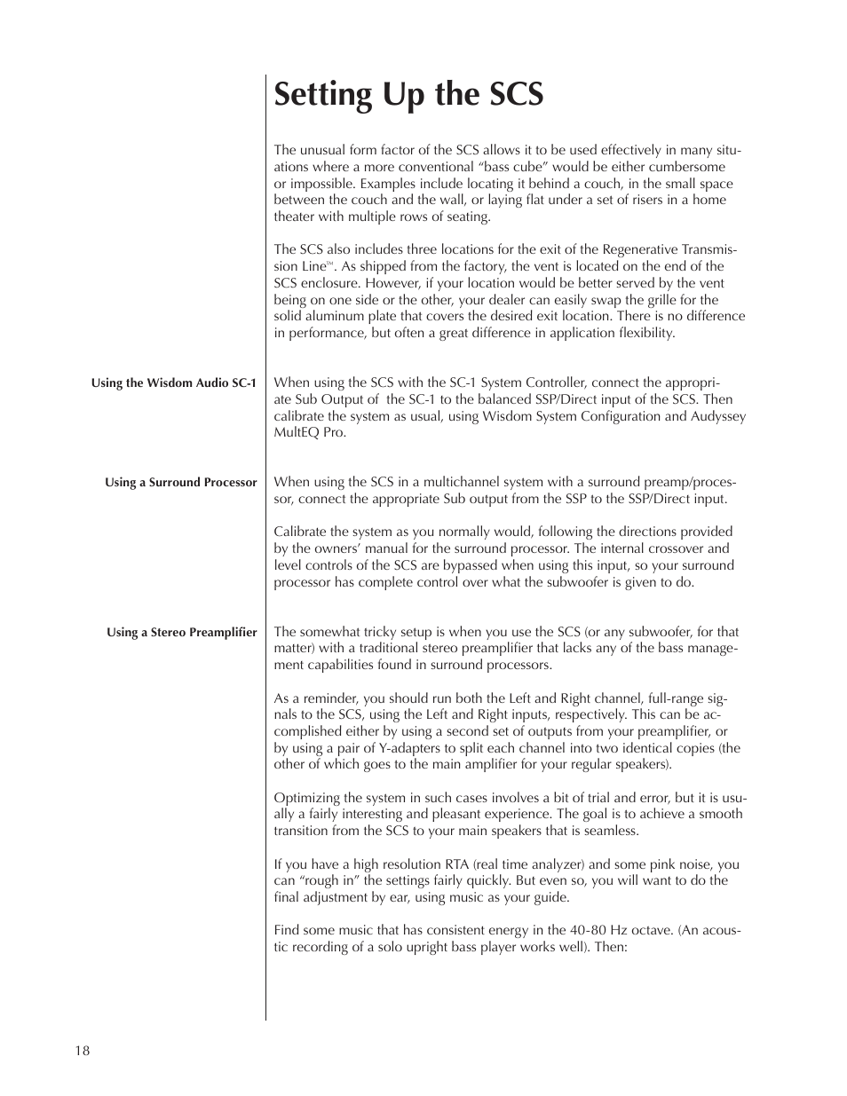 Setting up the scs | Wisdom Audio Series SCS User Manual | Page 18 / 26