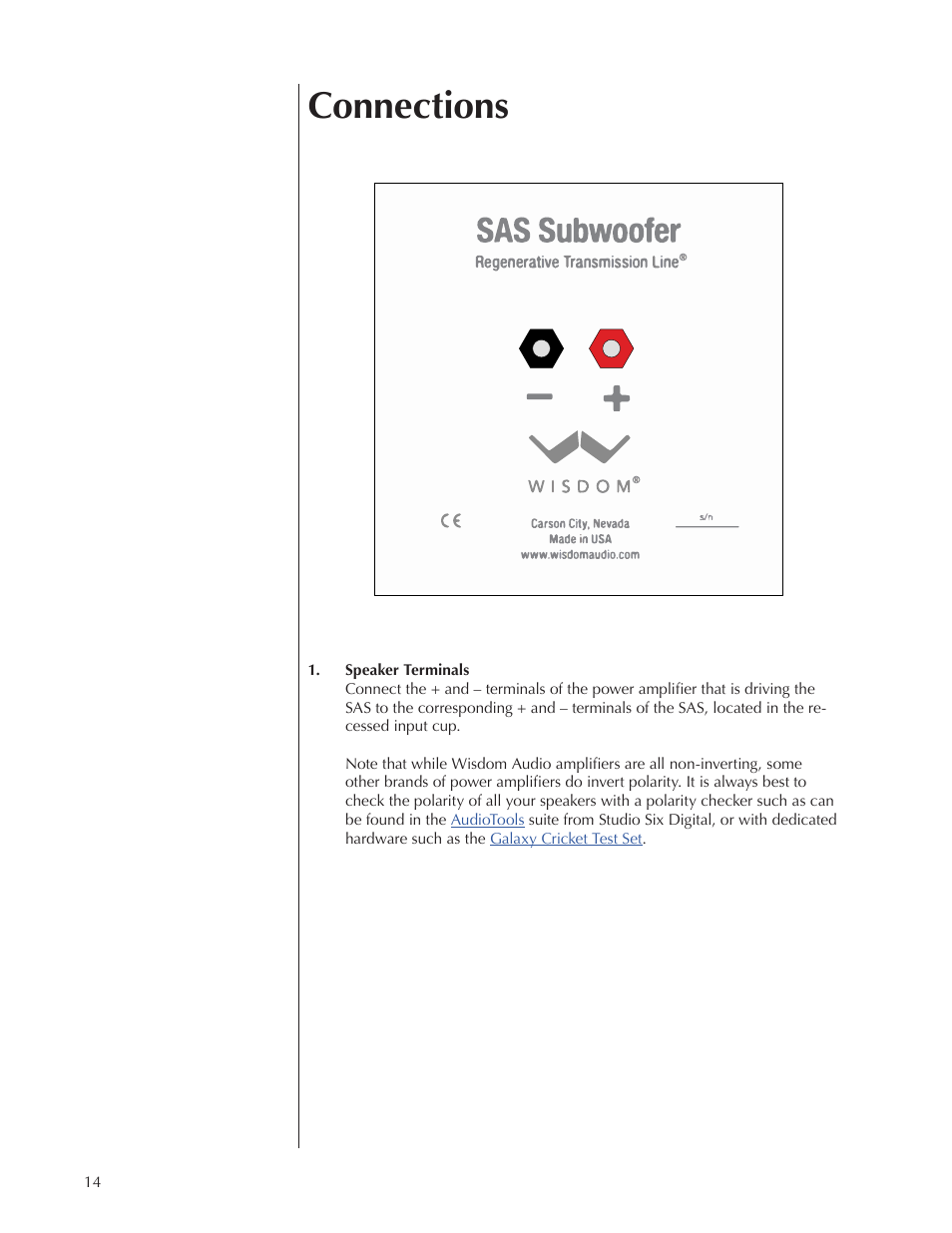 Connections | Wisdom Audio Series SAS User Manual | Page 14 / 22