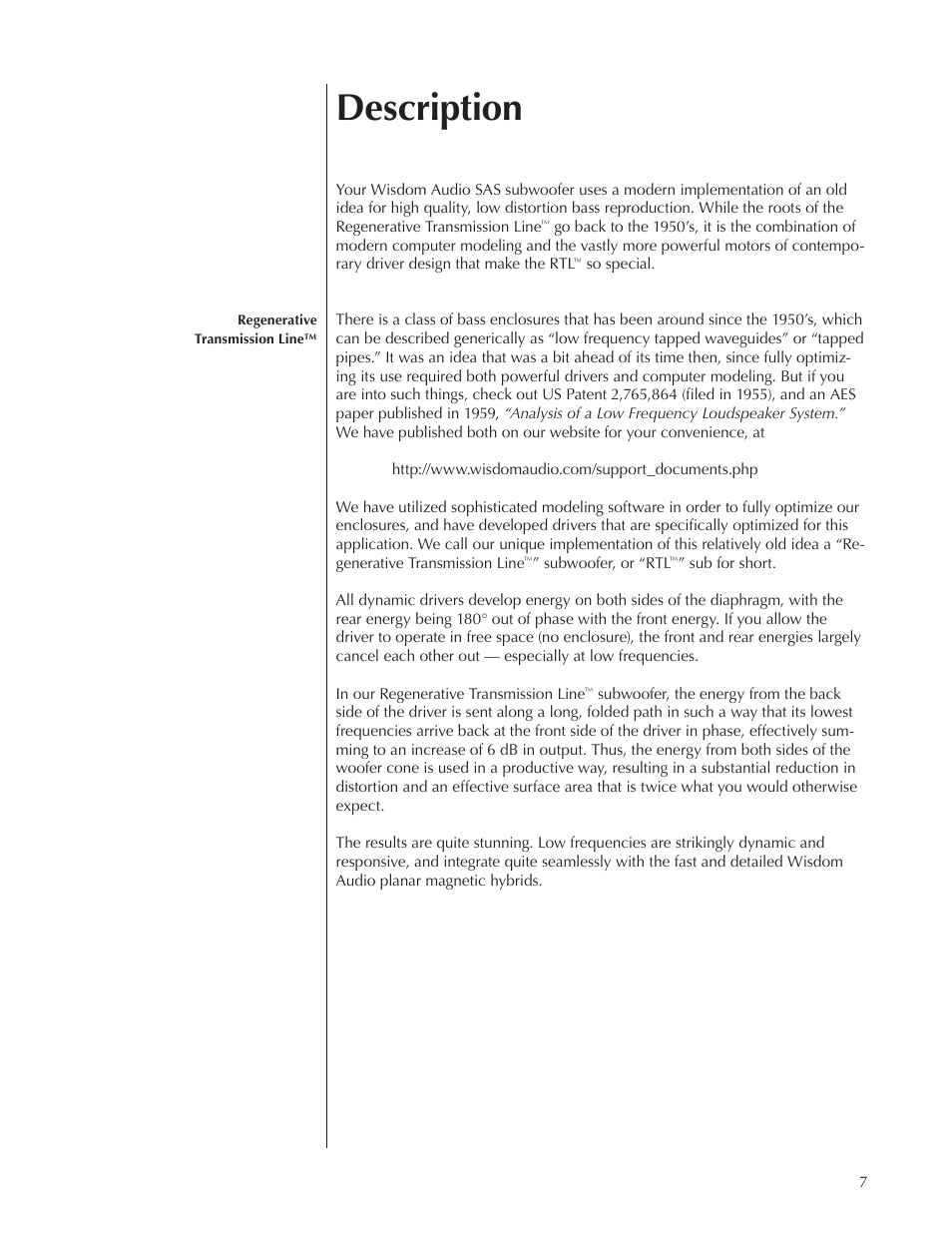 Description | Wisdom Audio Series SAS User Manual | Page 7 / 22