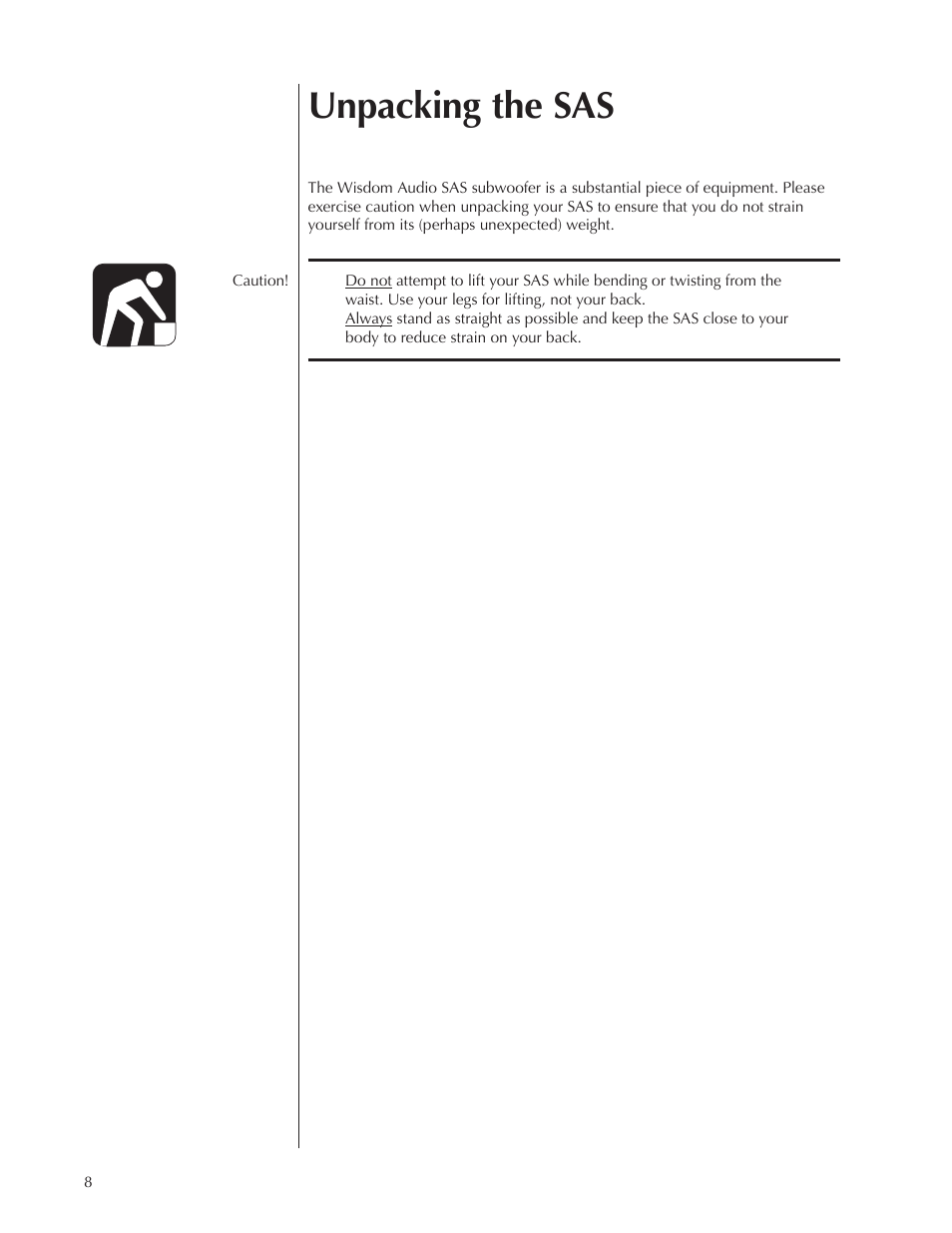 Unpacking the sas | Wisdom Audio Series SAS User Manual | Page 8 / 22