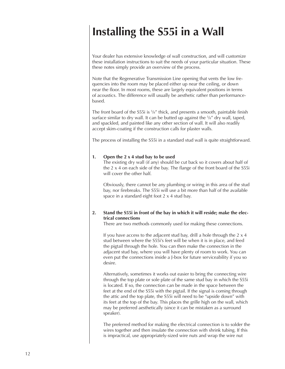 Installing the s55i in a wall | Wisdom Audio Series S55i User Manual | Page 12 / 32