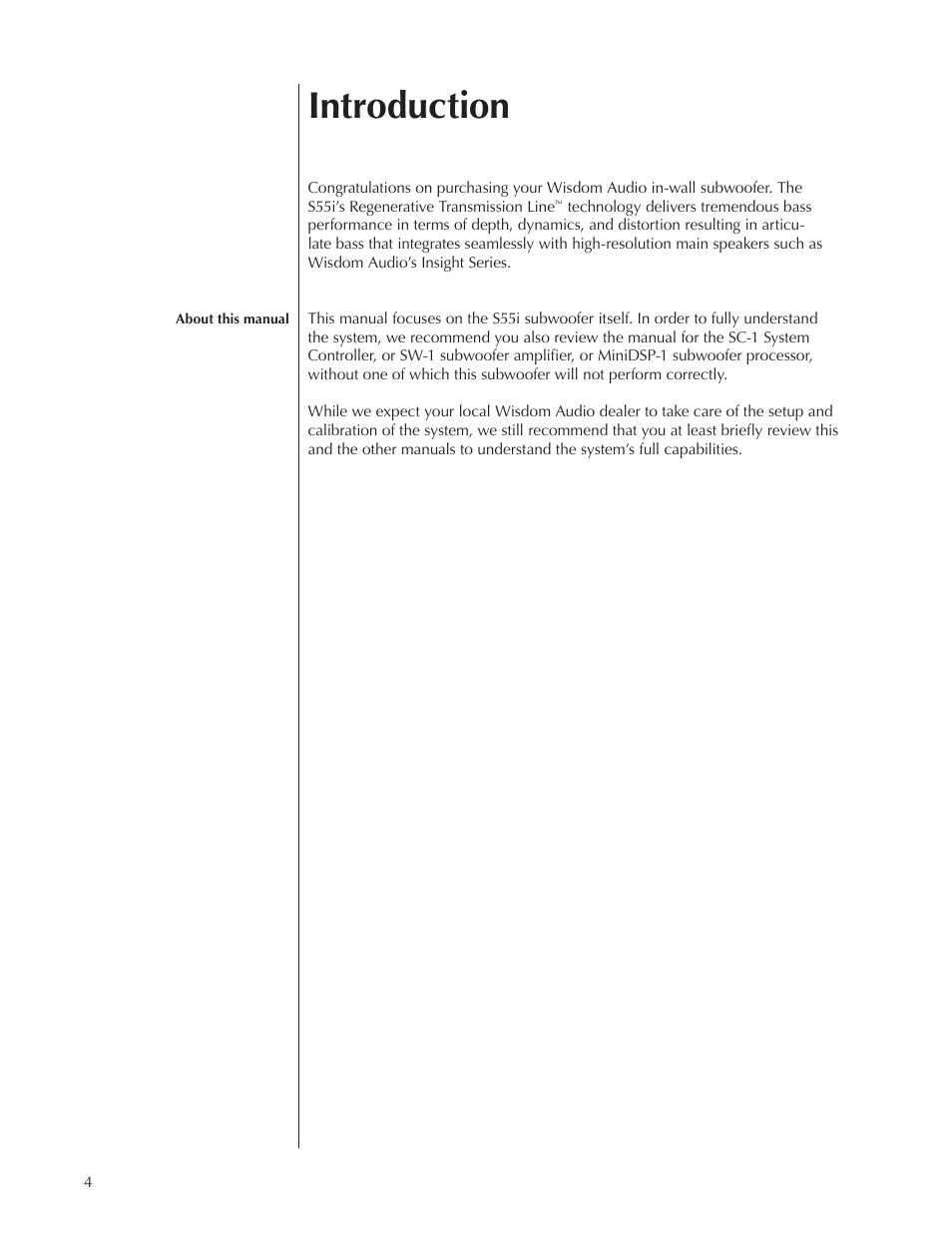 Introduction | Wisdom Audio Series S55i User Manual | Page 4 / 32