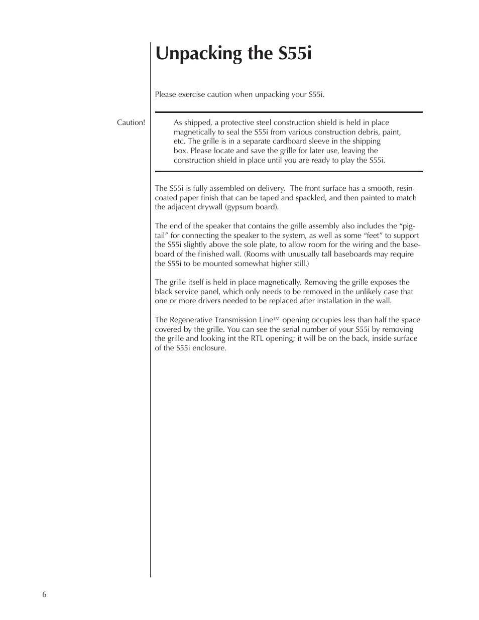 Unpacking the s55i | Wisdom Audio Series S55i User Manual | Page 6 / 32