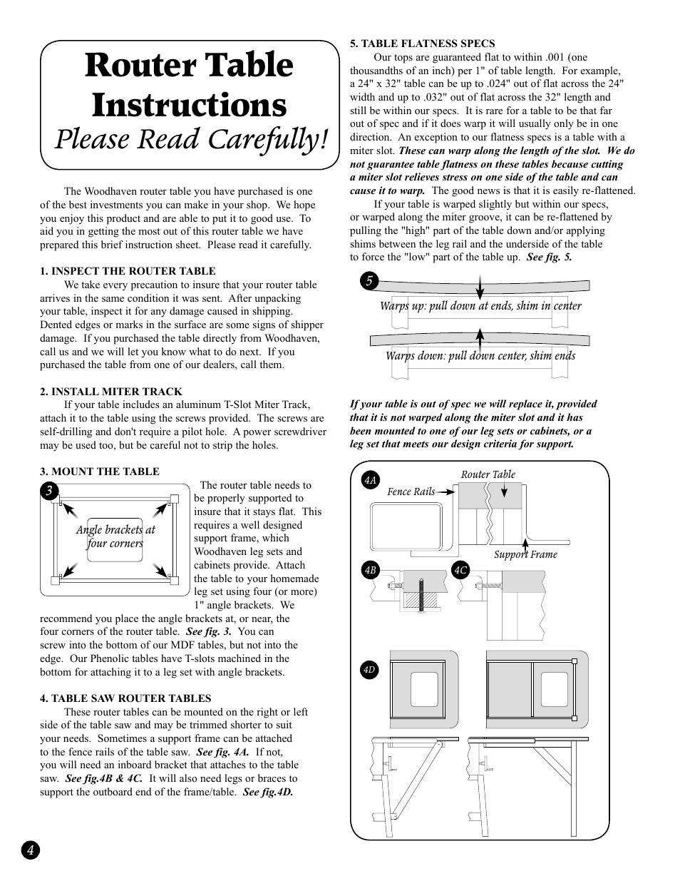 Router table instructions, Please read carefully | Woodhaven Router Plate and Table User Manual | Page 4 / 4