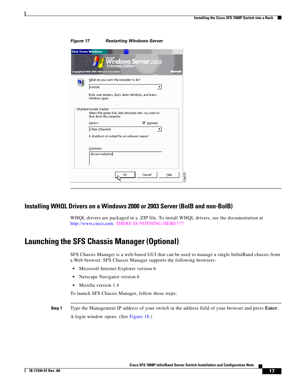 Launching the sfs chassis manager (optional), Figure 17, N menu(see | Cisco SFS 7008P User Manual | Page 17 / 34