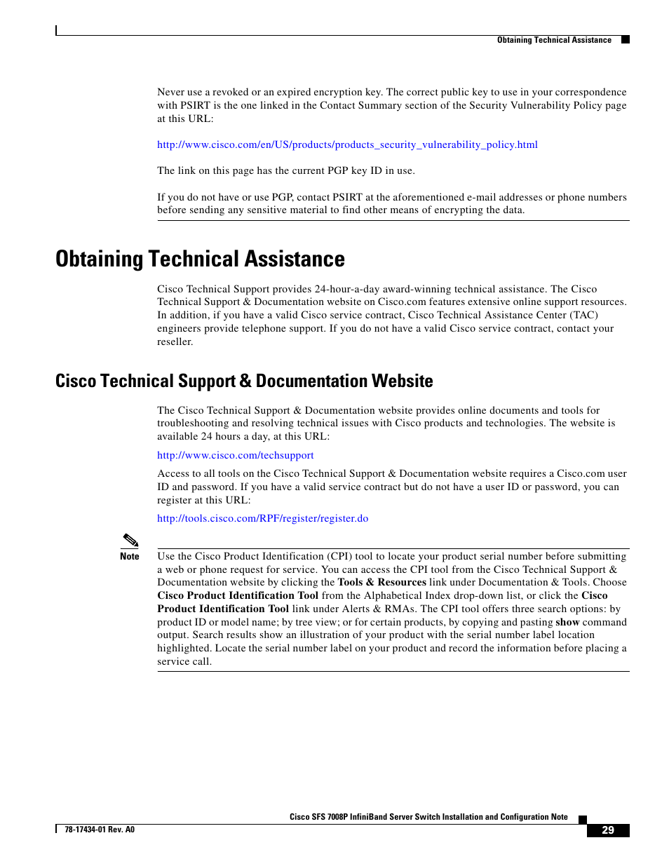 Obtaining technical assistance, Cisco technical support & documentation website | Cisco SFS 7008P User Manual | Page 29 / 34