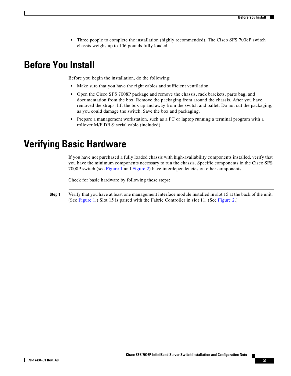 Before you install, Verifying basic hardware | Cisco SFS 7008P User Manual | Page 3 / 34