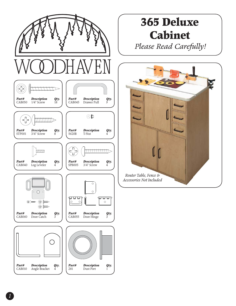 Woodhaven 365: Router Table Cabinet User Manual | 4 pages