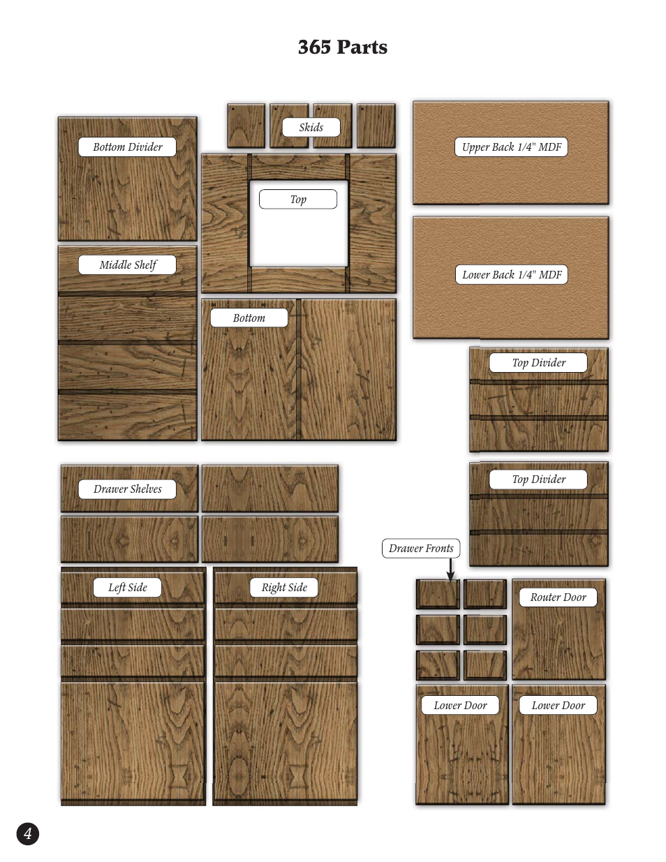 365 parts | Woodhaven 365: Router Table Cabinet User Manual | Page 4 / 4