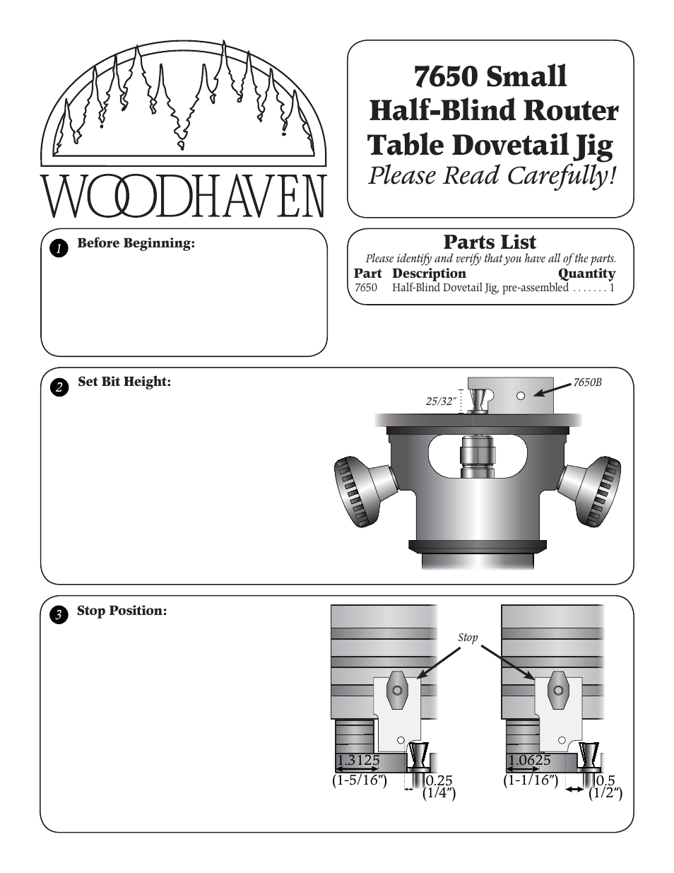 Woodhaven 7660: Large Half-Blind Router Table Dovetail Jig w/Bit User Manual | 4 pages