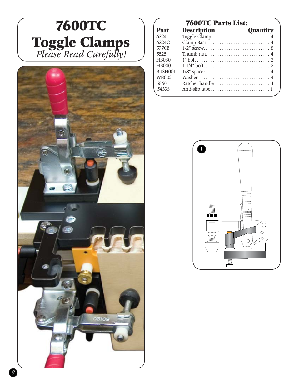 7600tc toggle clamps, Please read carefully, 7600tc parts list | Woodhaven 7600-7603: Dovetail Jigs User Manual | Page 5 / 7