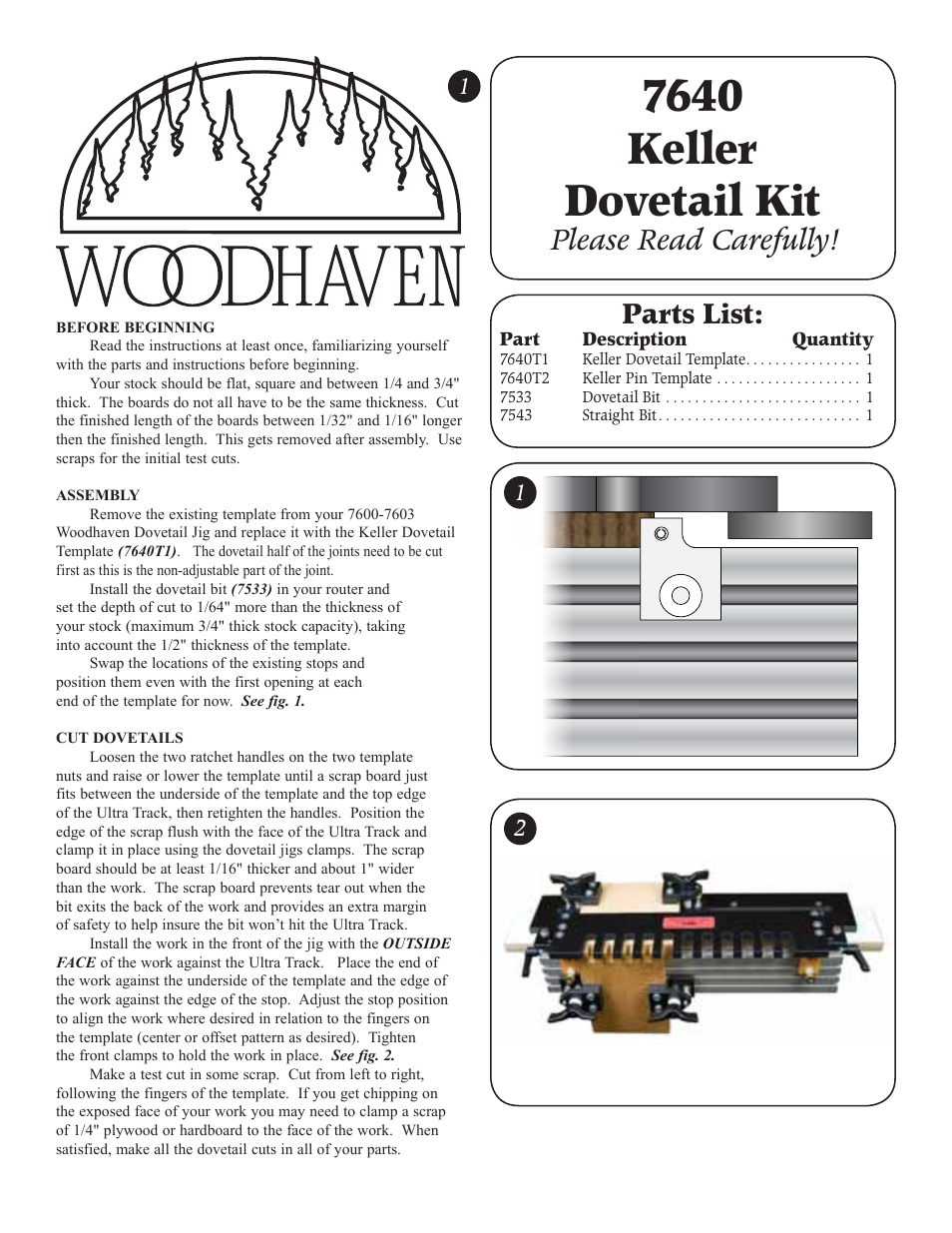 Woodhaven 7640: Keller Dovetail Kit User Manual | 2 pages