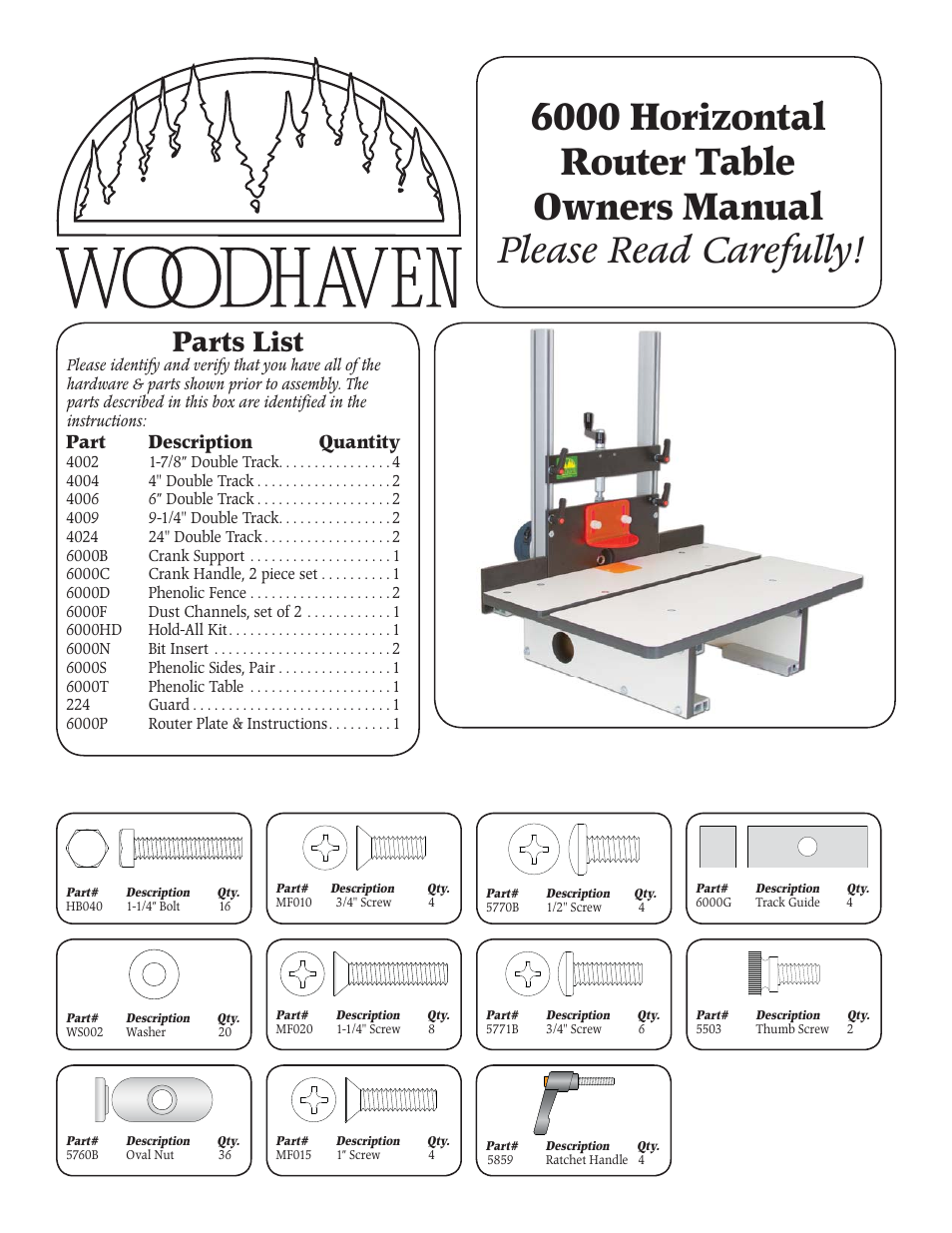Woodhaven 6000: Horizontal Router Table User Manual | 4 pages