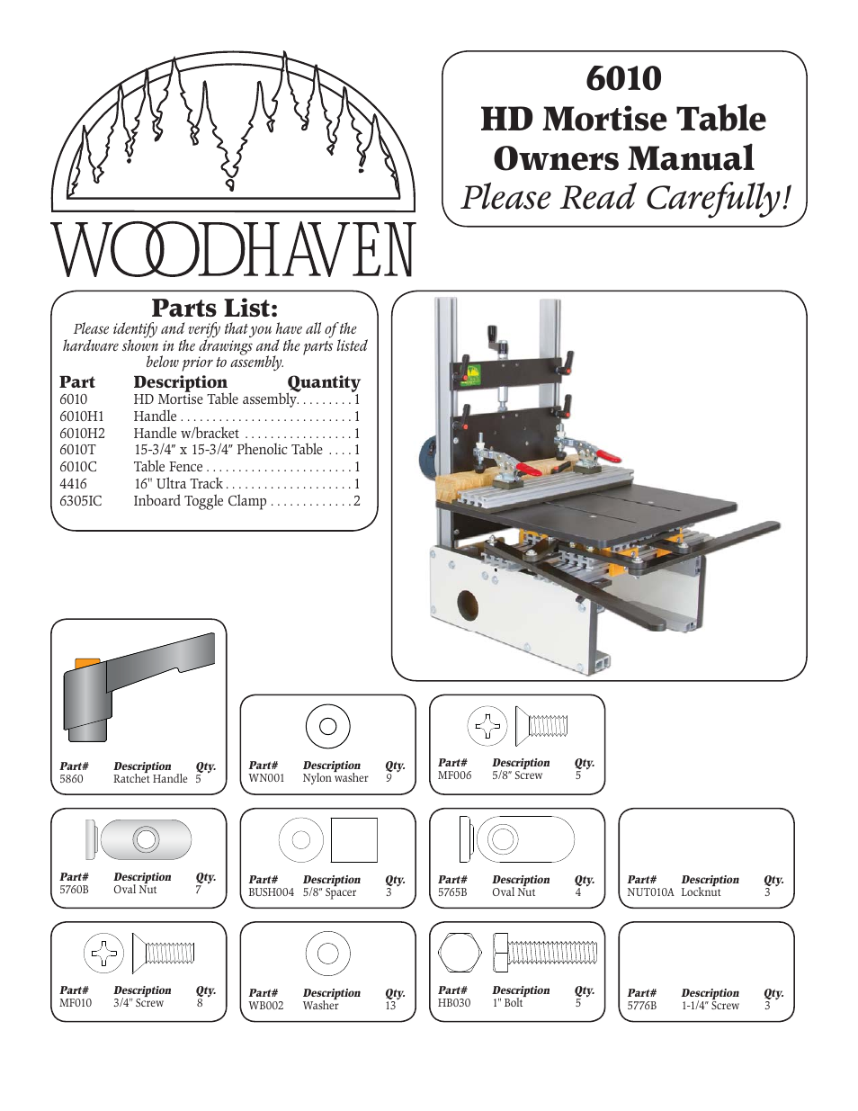 Woodhaven 6010: HD Mortise Table User Manual | 4 pages