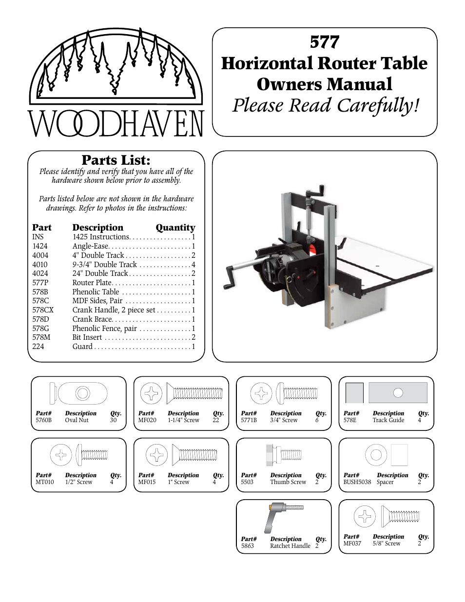 Woodhaven 577: Horizontal Router Table - Angle Ease User Manual | 4 pages