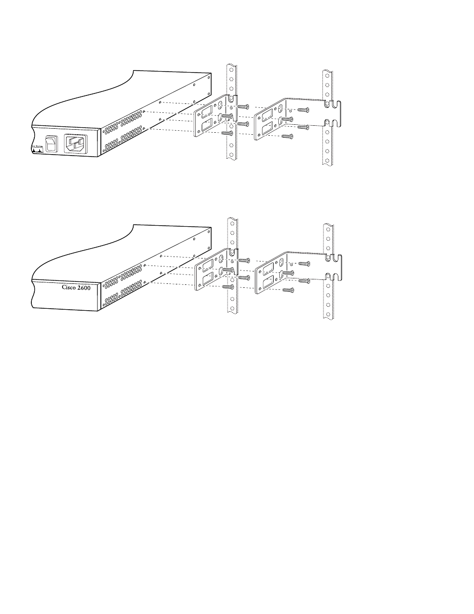 Installing chassis in rack, Attaching rubber feet, Attaching brackets | Cisco 2600XM Series User Manual | Page 12 / 28