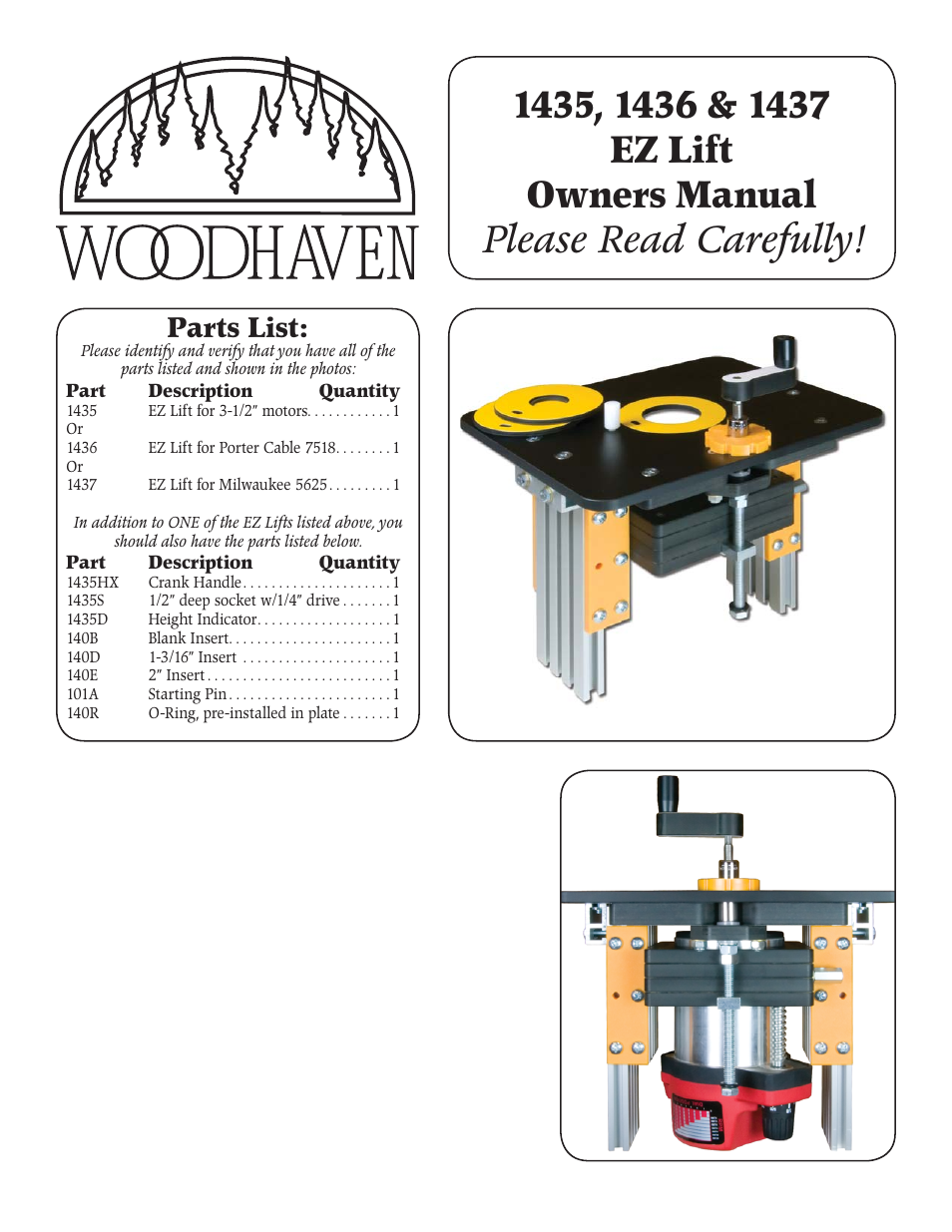 Woodhaven 1435-6-7: EZ Lifts User Manual | 4 pages