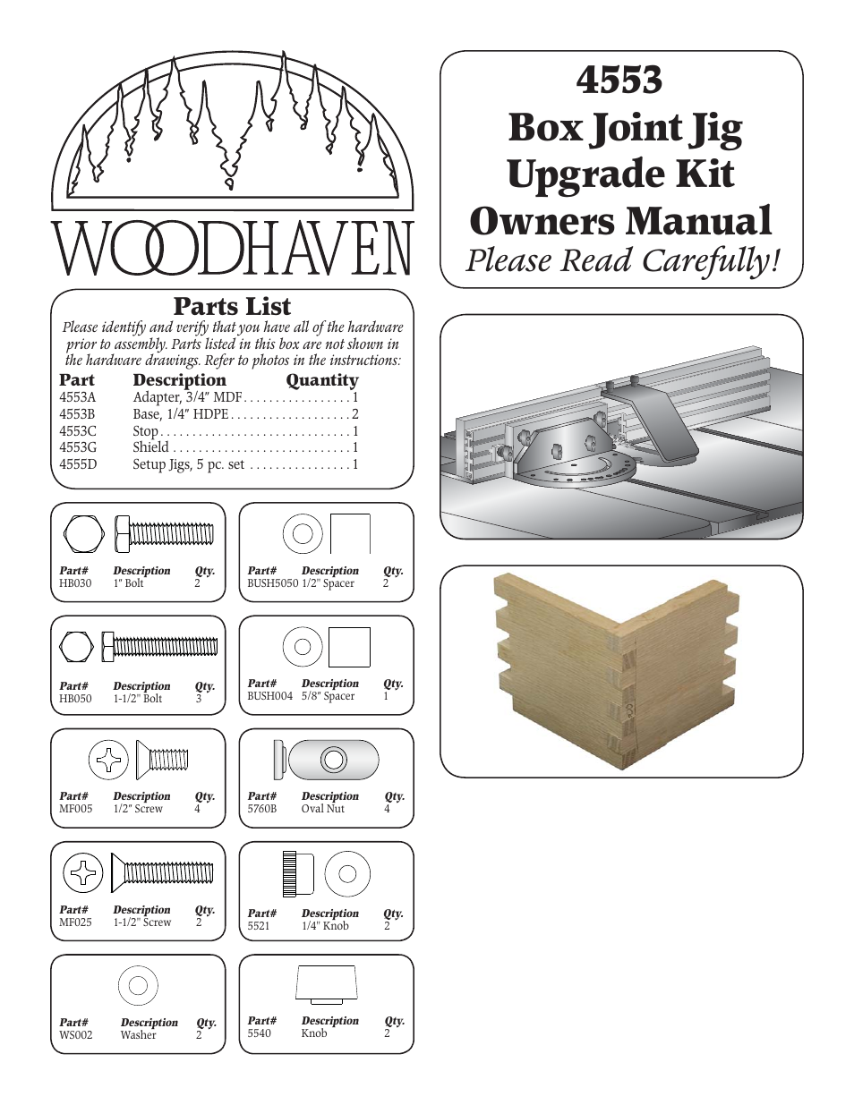 Woodhaven 4553: Box Joint Jig Upgrade Kit User Manual | 3 pages