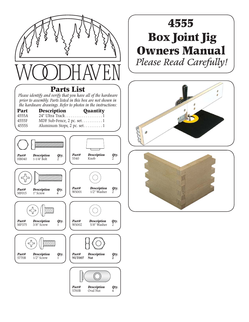 Woodhaven 4555: Box Joint Jig User Manual | 4 pages