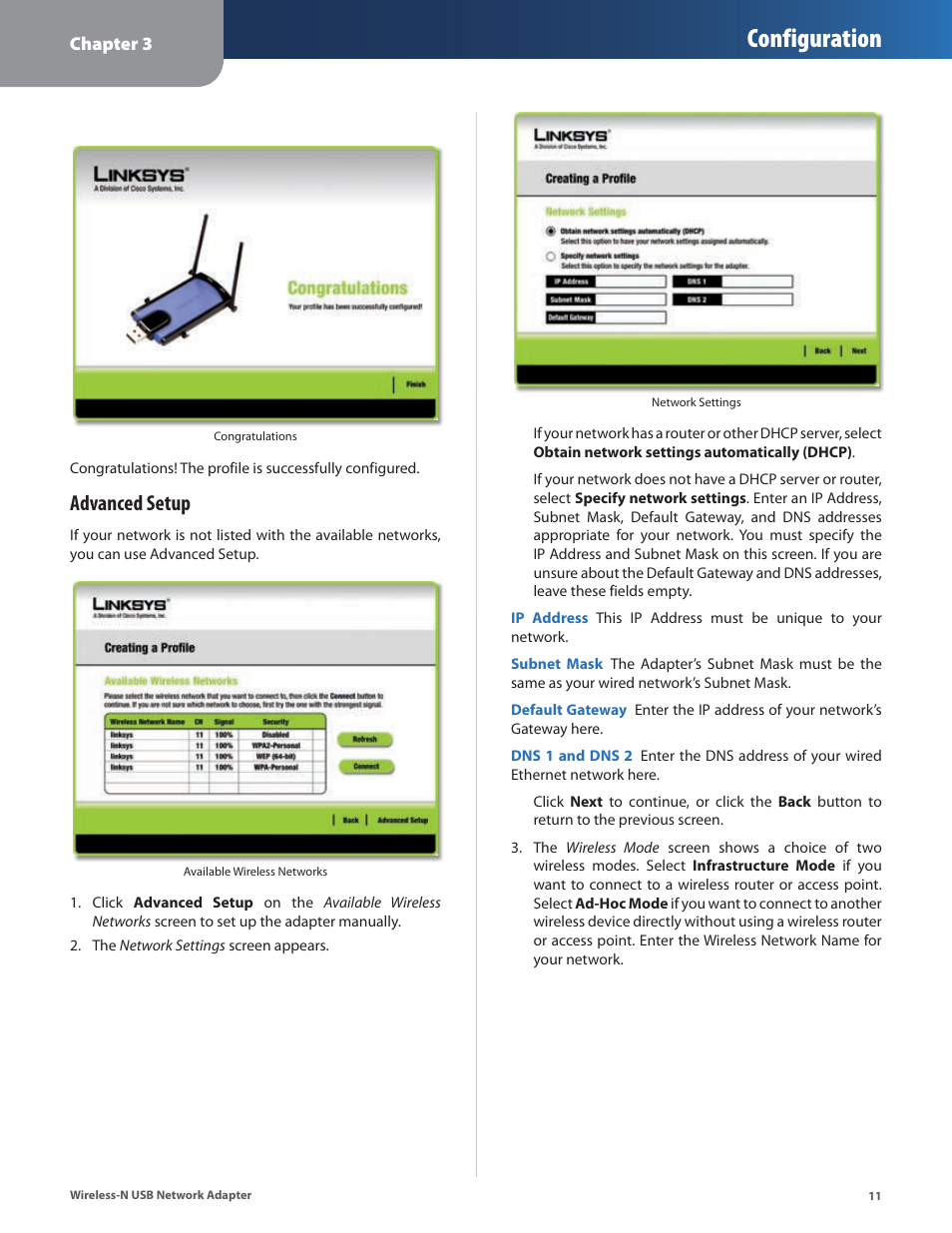 Configuration, Advanced setup | Cisco WUSB300N User Manual | Page 12 / 39
