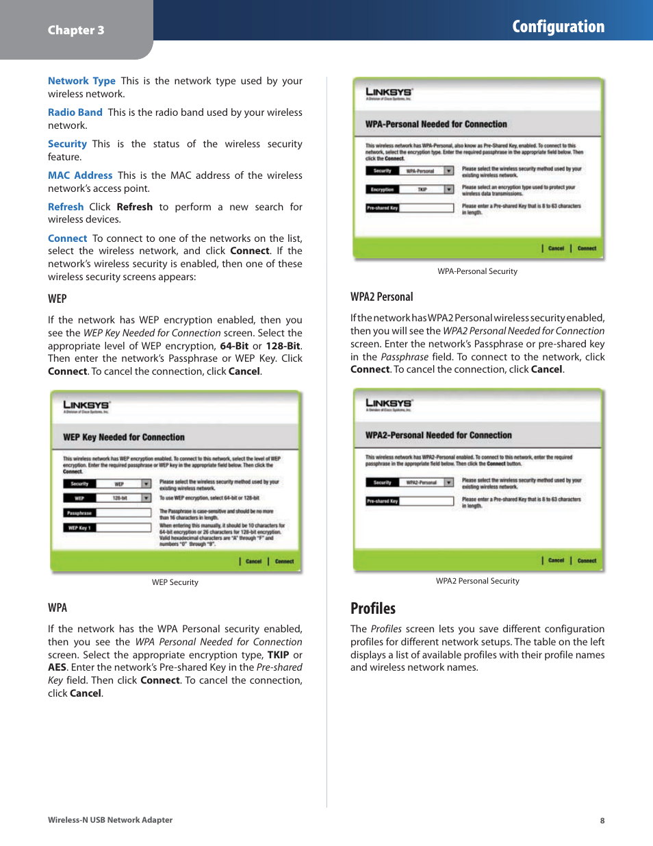 Configuration, Profiles | Cisco WUSB300N User Manual | Page 9 / 39