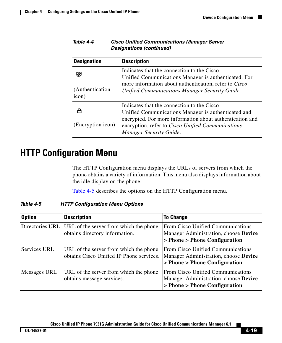 Http configuration menu | Cisco 7931G User Manual | Page 19 / 44