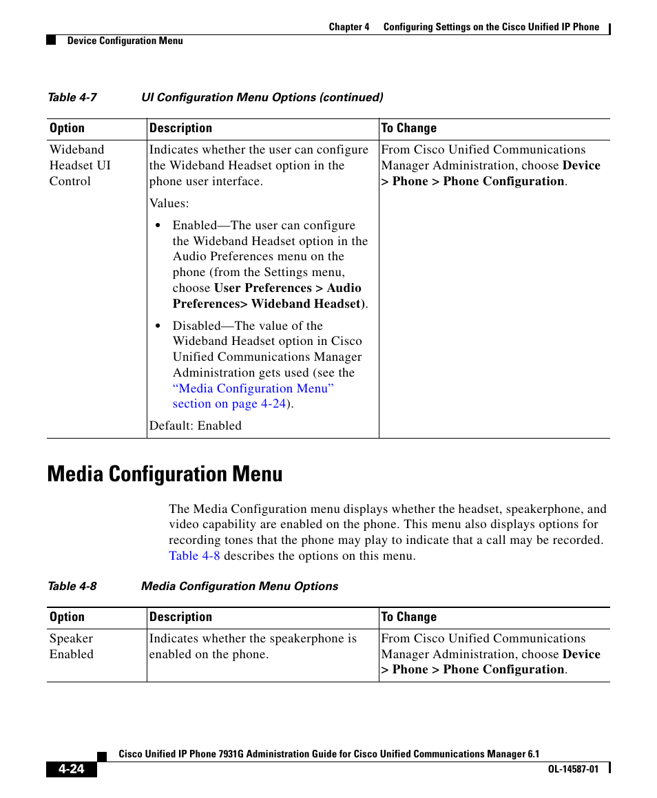 Media configuration menu | Cisco 7931G User Manual | Page 24 / 44