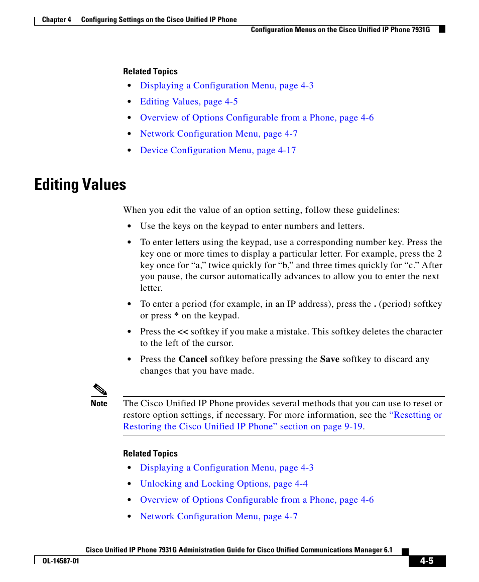 Editing values | Cisco 7931G User Manual | Page 5 / 44