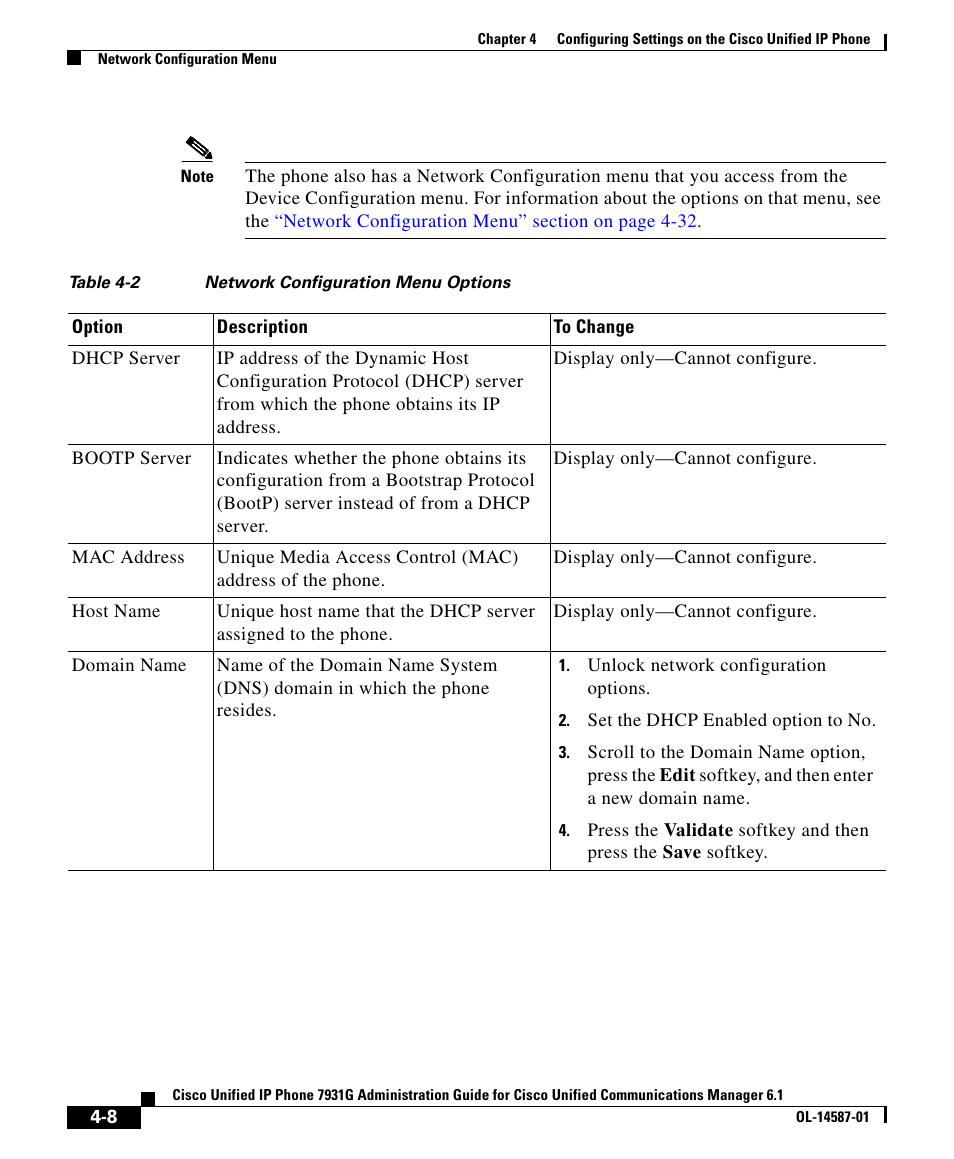 Table 4-2 | Cisco 7931G User Manual | Page 8 / 44