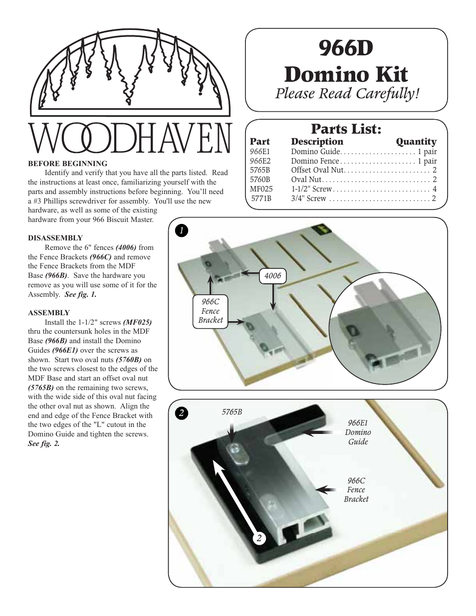 Woodhaven 966D: Domino Add-on Kit User Manual | 2 pages