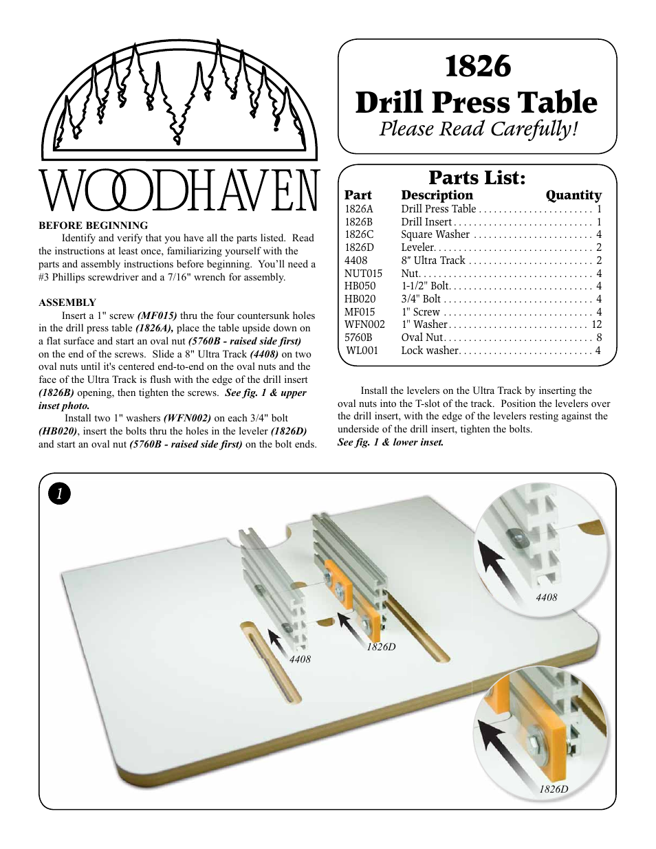 Woodhaven 1826: Drill Press Table User Manual | 2 pages