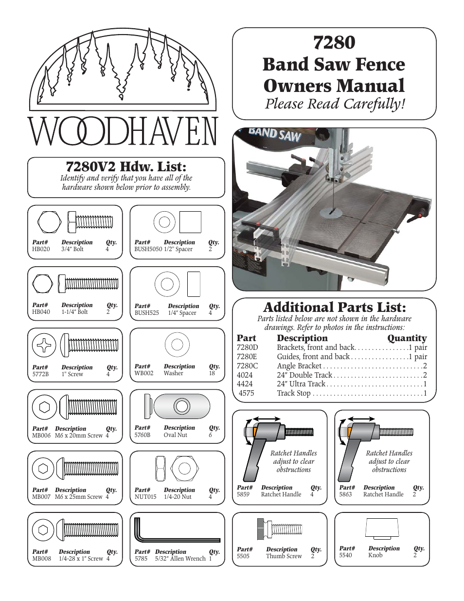 Woodhaven 7280: Bandsaw Fence User Manual | 4 pages