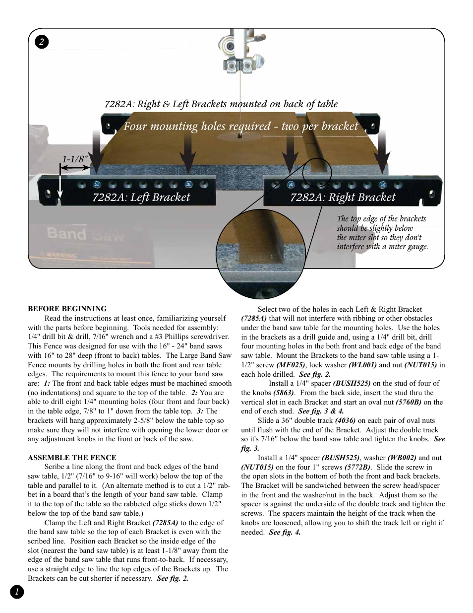 7282a: left bracket | Woodhaven 7282: Large Bandsaw Fence User Manual | Page 2 / 4