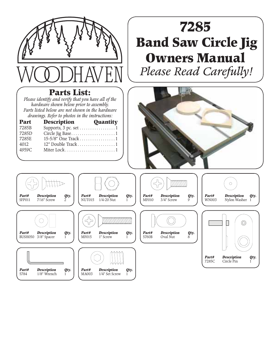 Woodhaven 7285: Bandsaw Fence Circle Jig User Manual | 4 pages