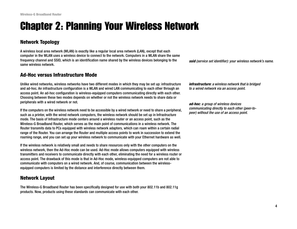 Chapter 2: planning your wireless network | Cisco WRK54G User Manual | Page 10 / 80