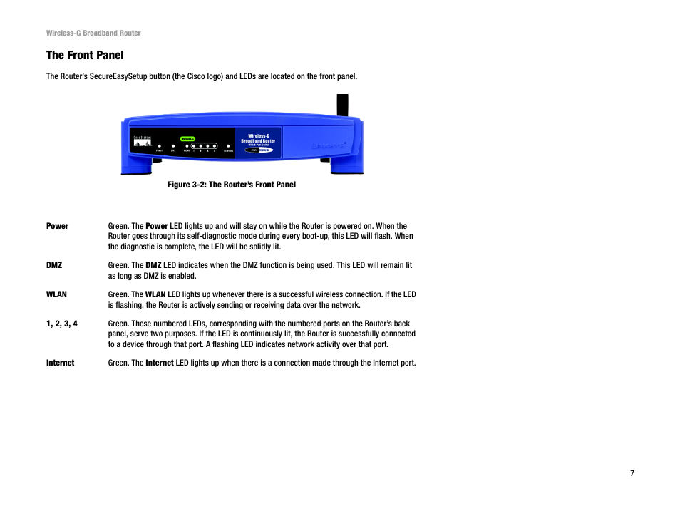 The front panel | Cisco WRK54G User Manual | Page 13 / 80