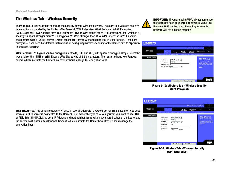 The wireless tab - wireless security | Cisco WRK54G User Manual | Page 28 / 80