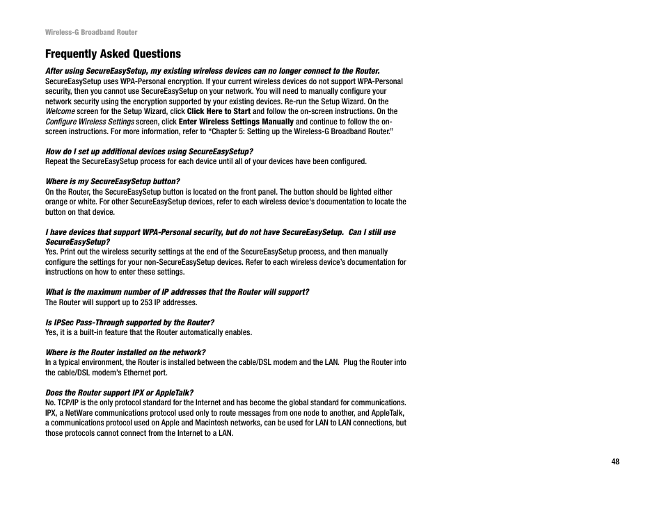 Frequently asked questions | Cisco WRK54G User Manual | Page 54 / 80